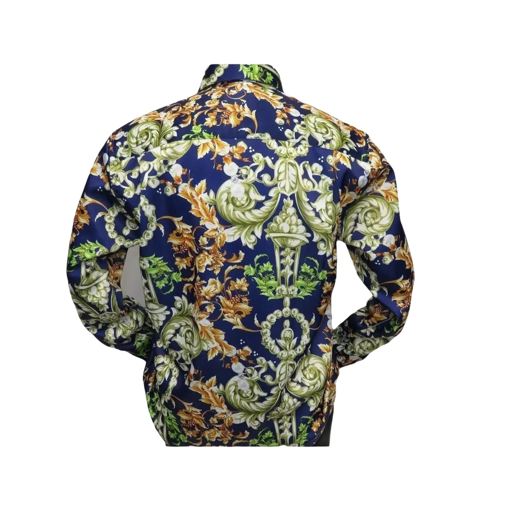 Men Oscar Banks Turkey Shirt Satin Entertainer Performer 6335 - 04 navy Floral - J.Valintin Men's Wear Legend - 72358