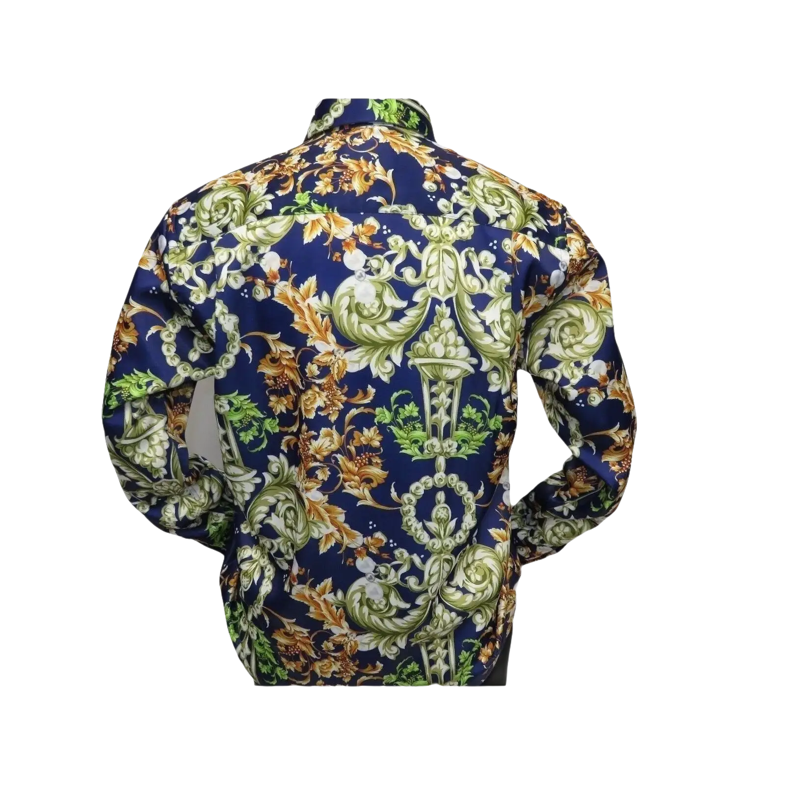 Men Oscar Banks Turkey Shirt Satin Entertainer Performer 6335 - 04 navy Floral - J.Valintin Men's Wear Legend - 72358