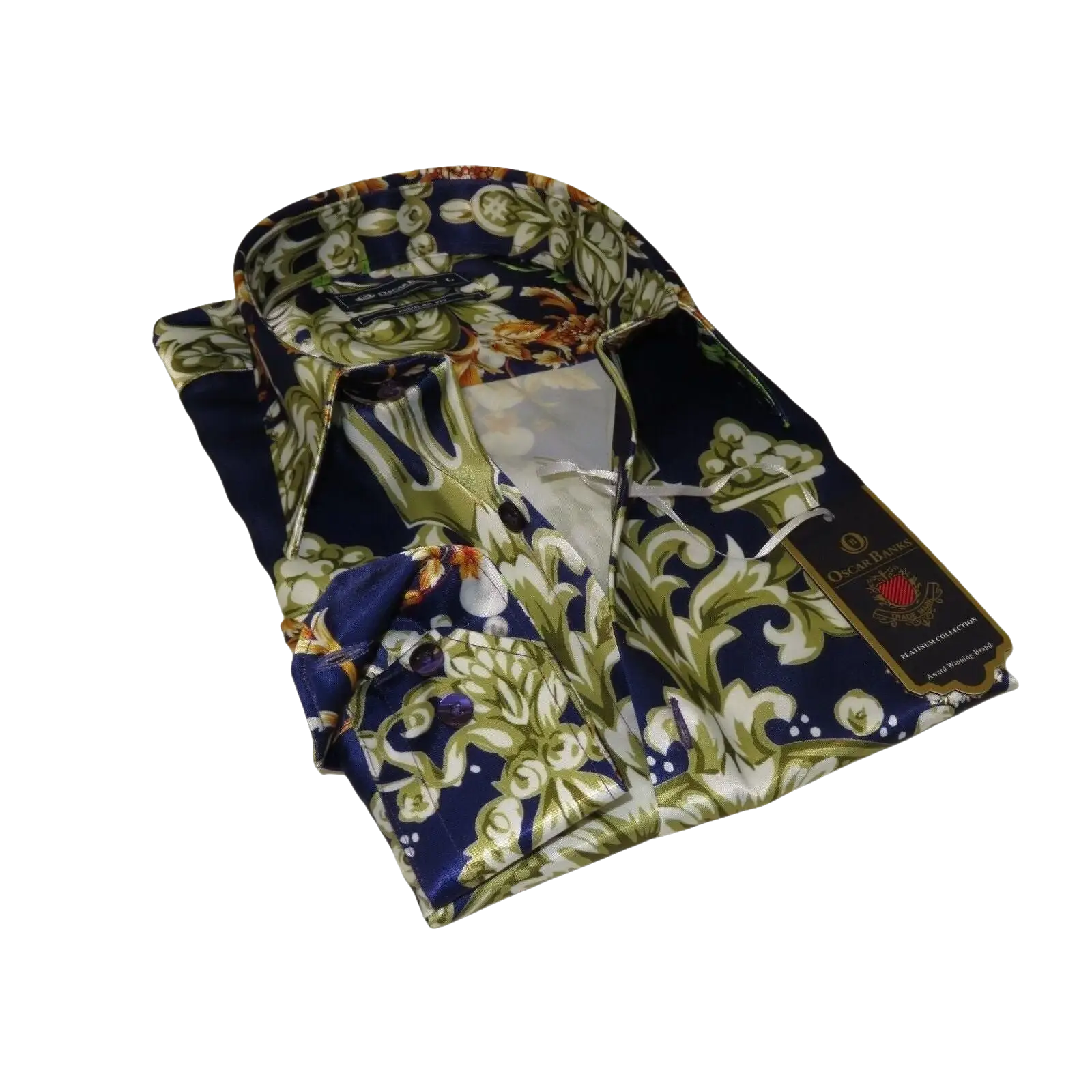 Men Oscar Banks Turkey Shirt Satin Entertainer Performer 6335 - 04 navy Floral - J.Valintin Men's Wear Legend - 72358