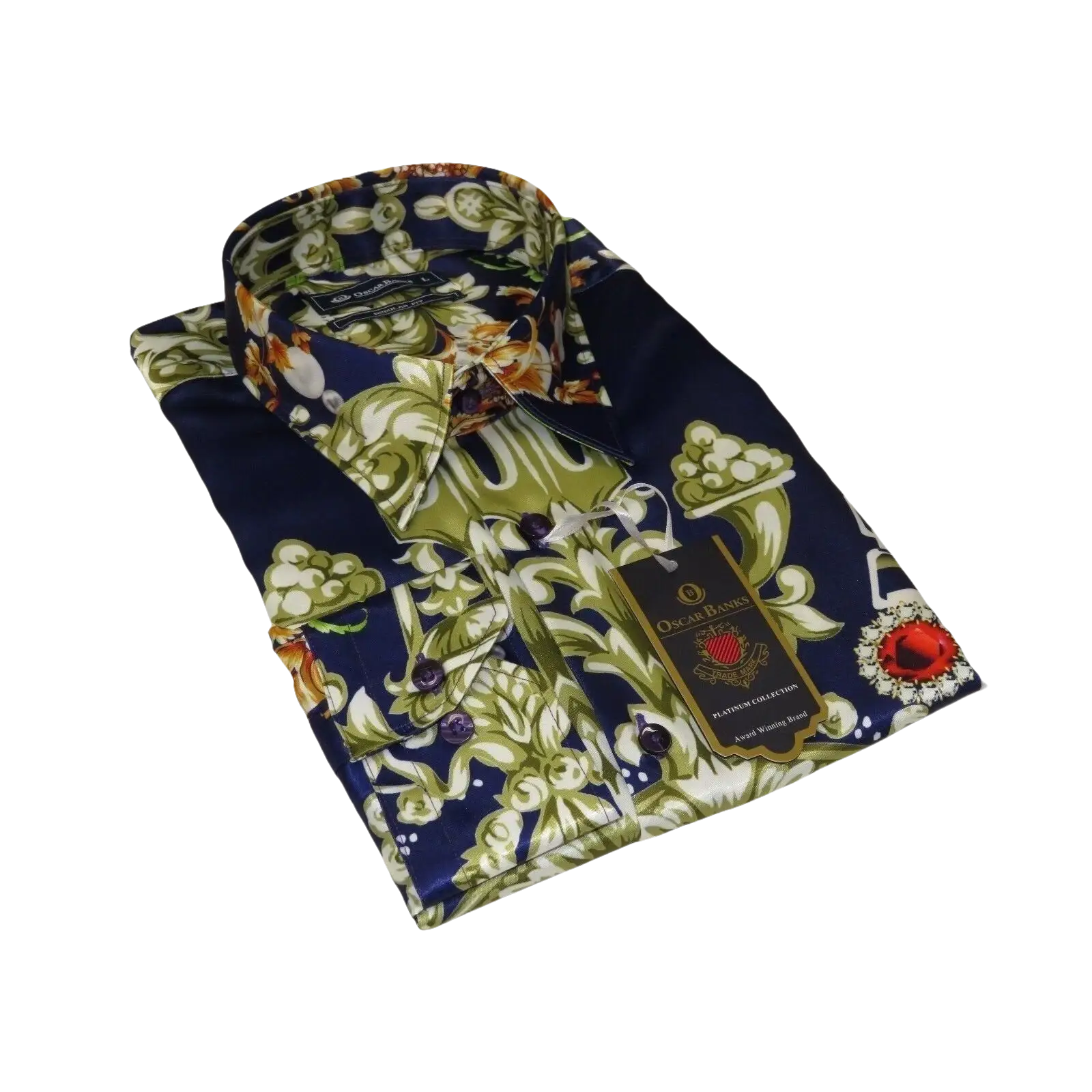 Men Oscar Banks Turkey Shirt Satin Entertainer Performer 6335 - 04 navy Floral - J.Valintin Men's Wear Legend - 72358