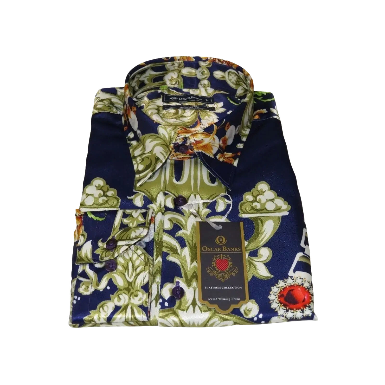 Men Oscar Banks Turkey Shirt Satin Entertainer Performer 6335 - 04 navy Floral - J.Valintin Men's Wear Legend - 72358