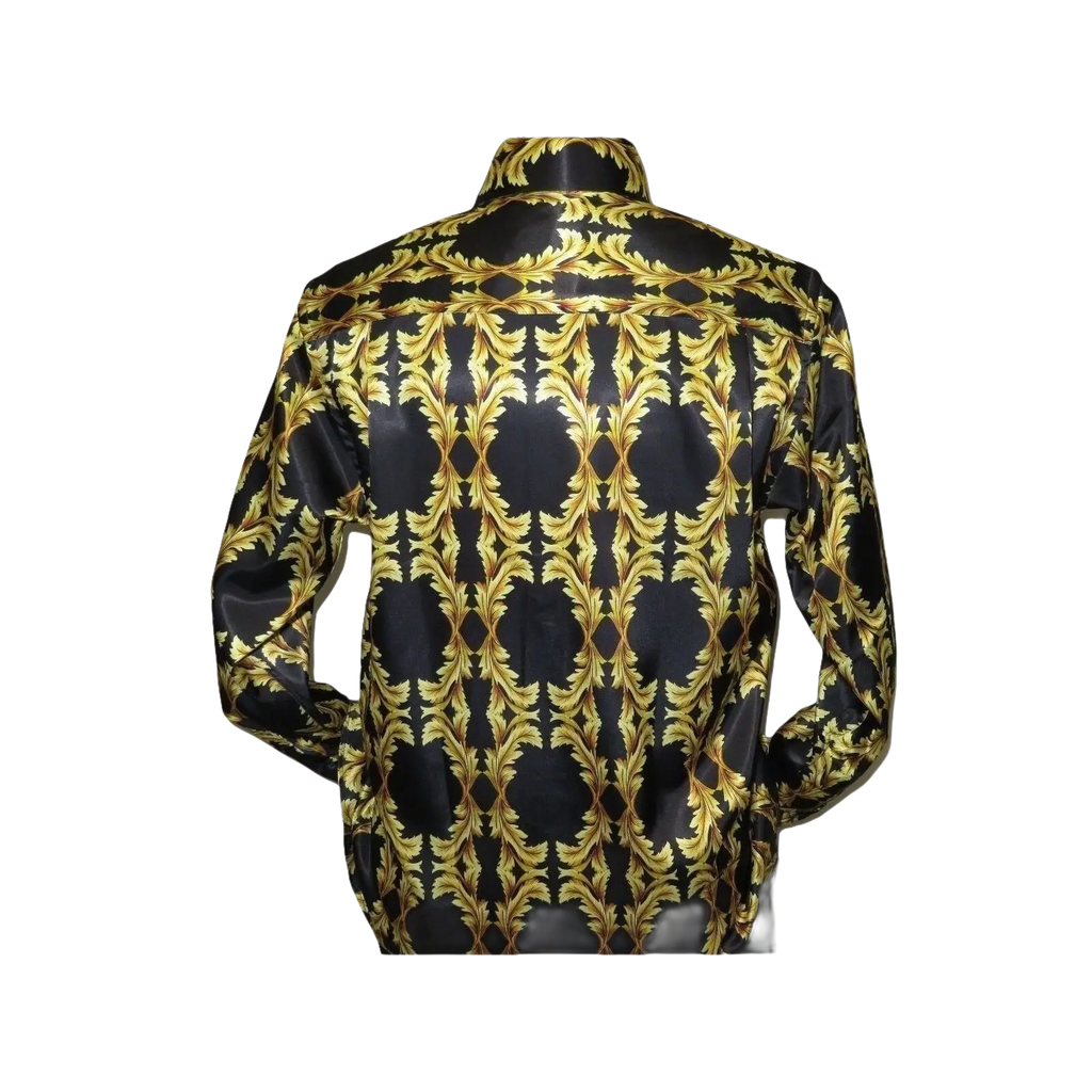 Men Oscar Banks Turkey Shirt Satin Singer Performer 6268 - 07 Black Gold Floral - J.Valintin Men's Wear Legend - 72448
