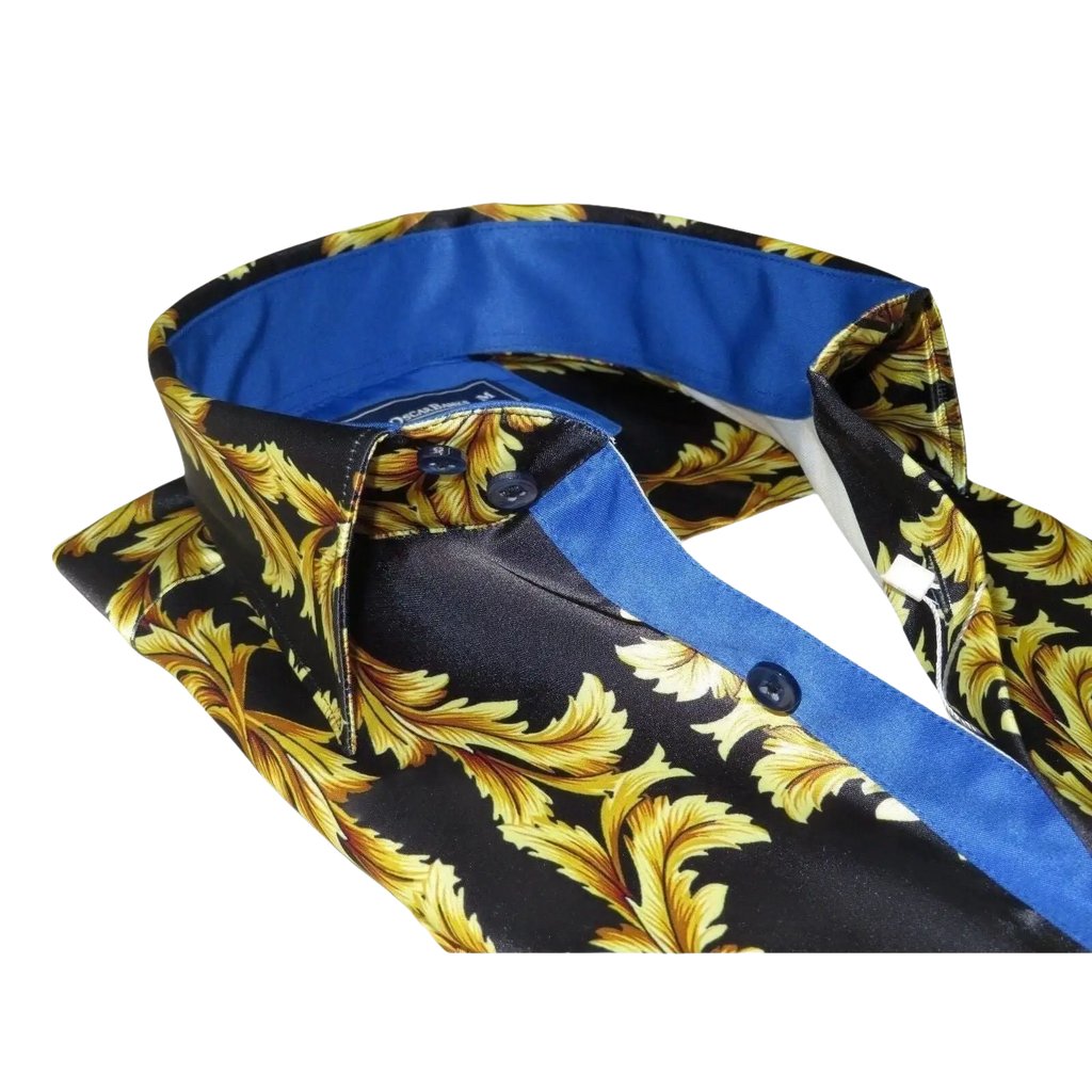 Men Oscar Banks Turkey Shirt Satin Singer Performer 6268 - 07 Black Gold Floral - J.Valintin Men's Wear Legend - 72448