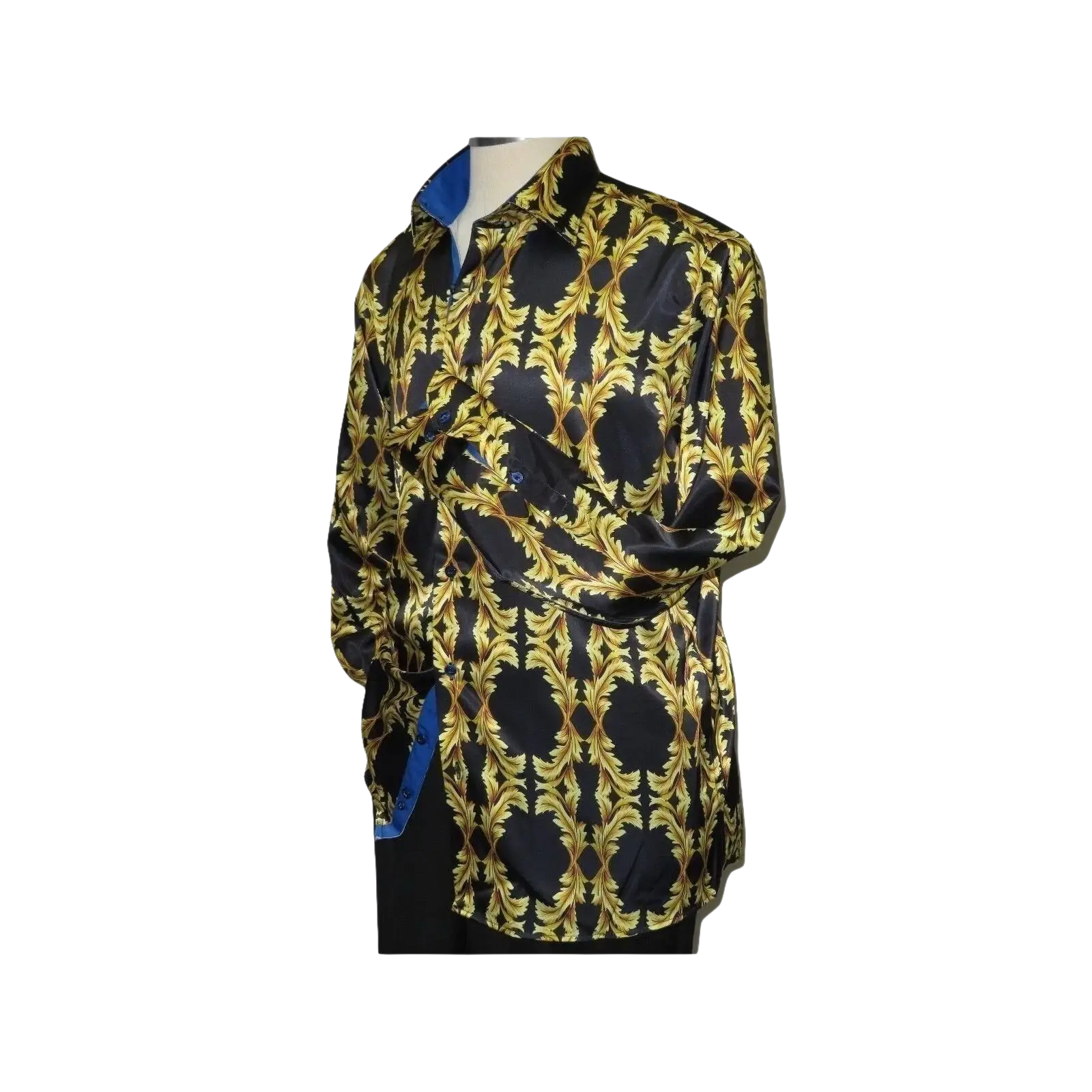 Men Oscar Banks Turkey Shirt Satin Singer Performer 6268 - 07 Black Gold Floral - J.Valintin Men's Wear Legend - 72448