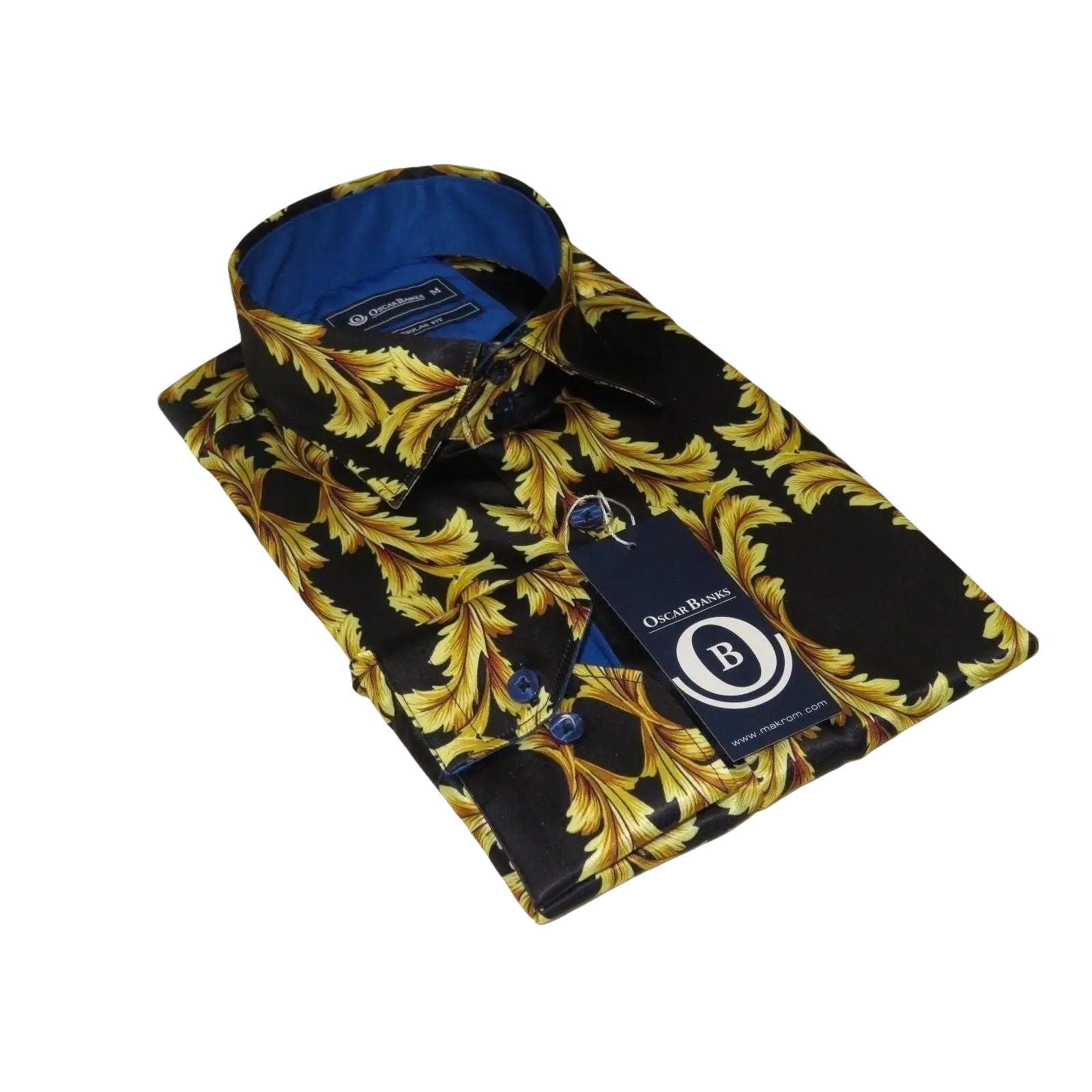 Men Oscar Banks Turkey Shirt Satin Singer Performer 6268 - 07 Black Gold Floral - J.Valintin Men's Wear Legend - 72448