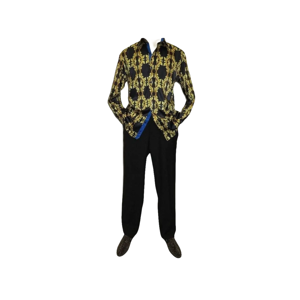 Men Oscar Banks Turkey Shirt Satin Singer Performer 6268 - 07 Black Gold Floral - J.Valintin Men's Wear Legend - 72448