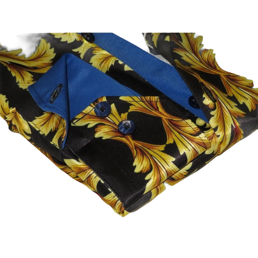 Men Oscar Banks Turkey Shirt Satin Singer Performer 6268 - 07 Black Gold Floral - J.Valintin Men's Wear Legend - 72448