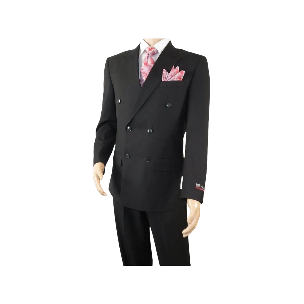 Men Pacelli Double Breasted Suit Classic Peak Lapel Pleated pants GILBERT Black - J.Valintin Men's Wear Legend - 98333