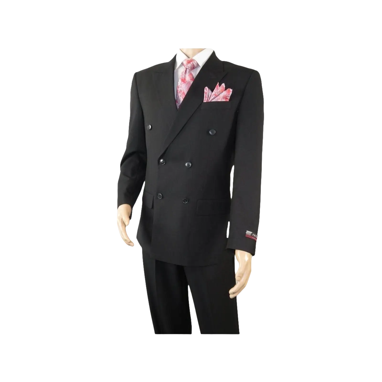 Men Pacelli Double Breasted Suit Classic Peak Lapel Pleated pants GILBERT Black - J.Valintin Men's Wear Legend - 98333