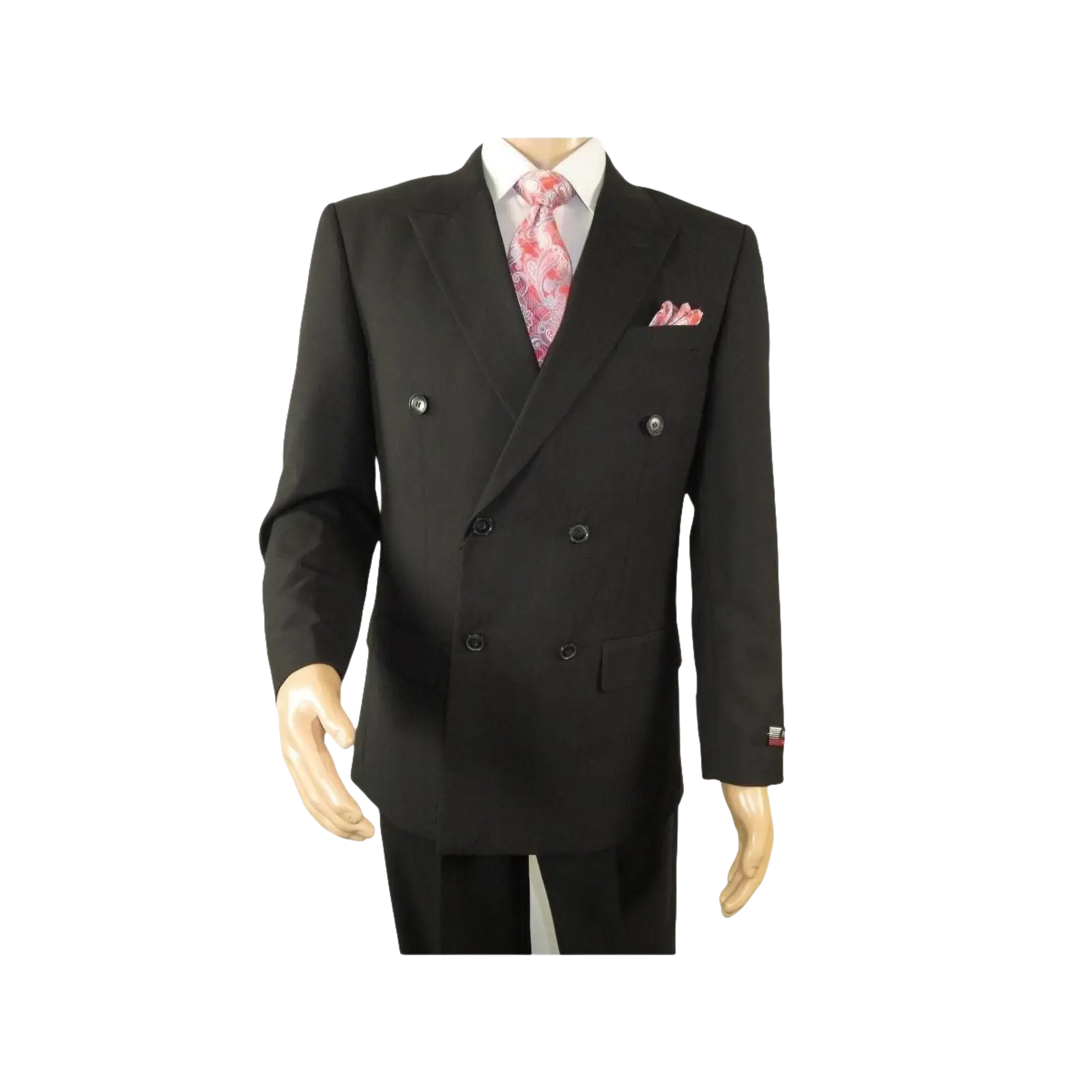 Men Pacelli Double Breasted Suit Classic Peak Lapel Pleated pants GILBERT Black - J.Valintin Men's Wear Legend - 98333