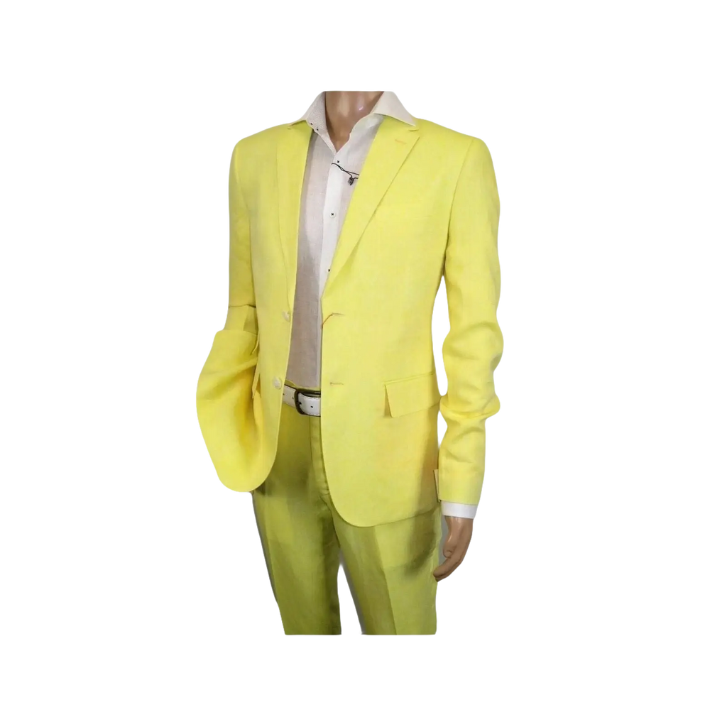 Men Premium 100% Linen Cocktail Suit by INSERCH Breathable and cool SU880 Yellow - J.Valintin Men's Wear Legend - 100654