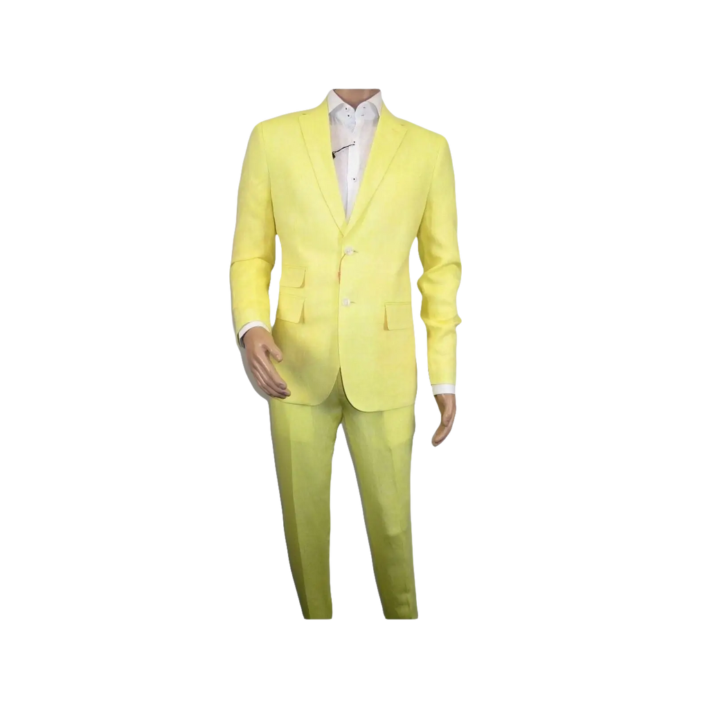 Men Premium 100% Linen Cocktail Suit by INSERCH Breathable and cool SU880 Yellow - J.Valintin Men's Wear Legend - 100654
