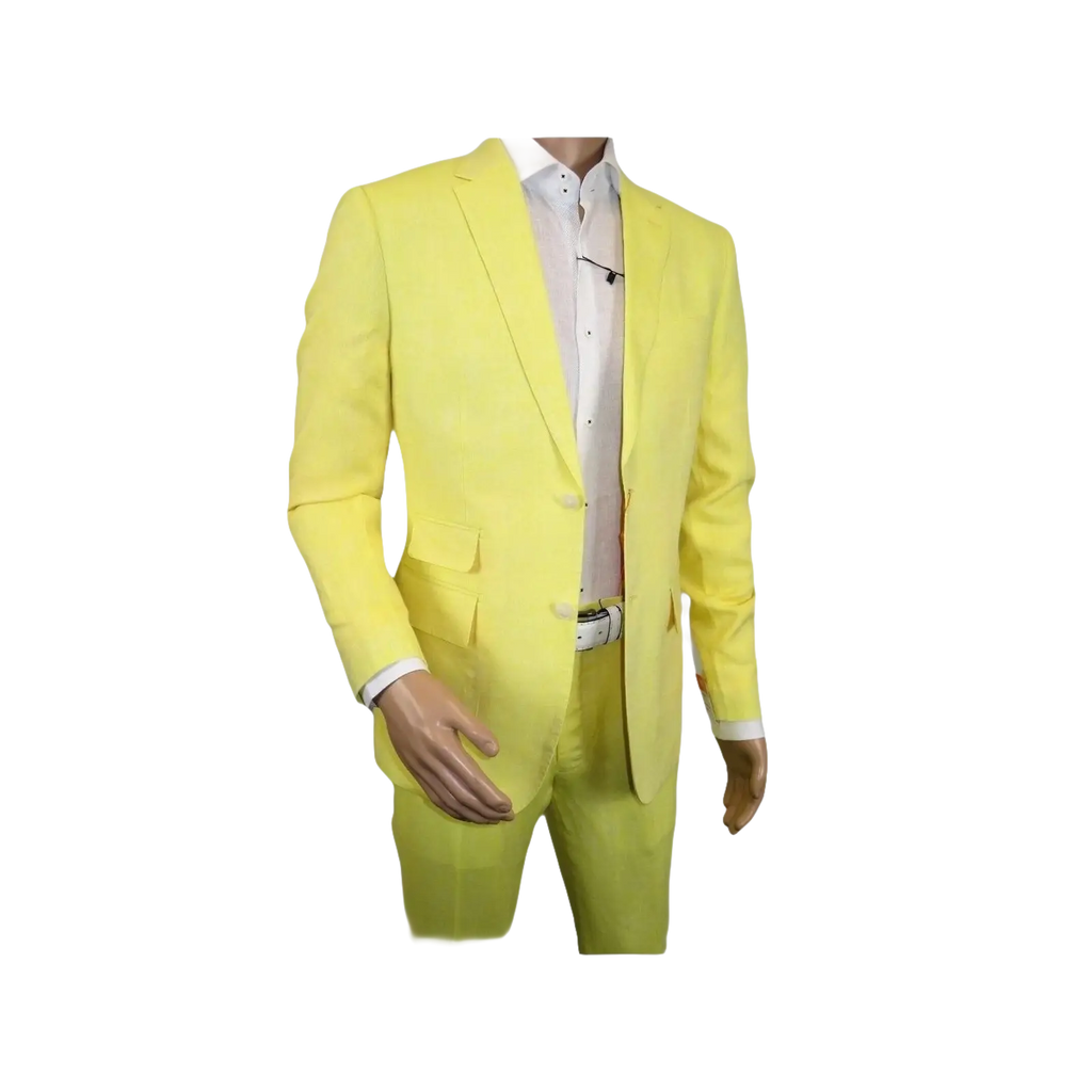 Men Premium 100% Linen Cocktail Suit by INSERCH Breathable and cool SU880 Yellow - J.Valintin Men's Wear Legend - 100654