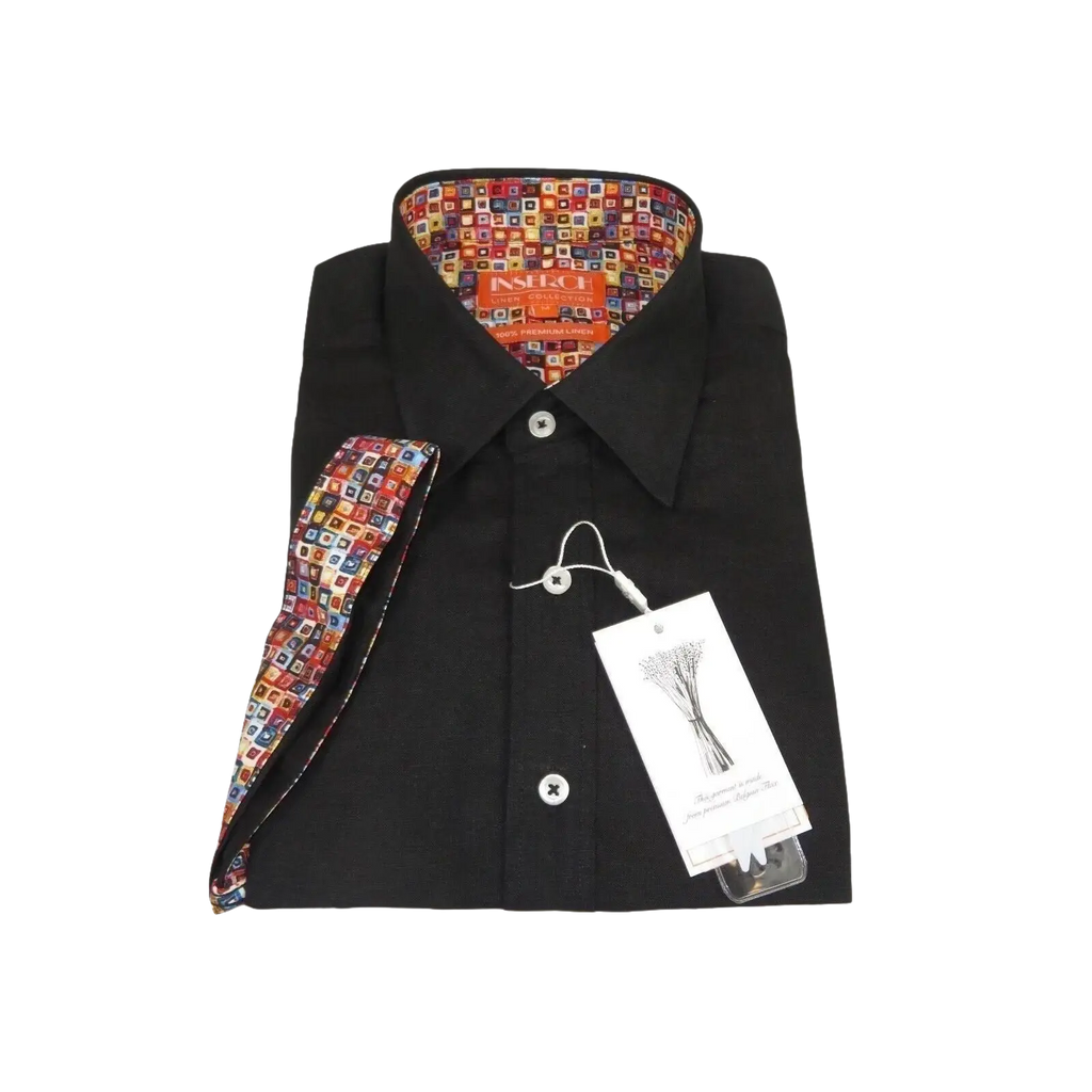 Men Premium Quality Soft Linen Sports Shirt By INSERCH Short Sleeves SS717 Black - J.Valintin Men's Wear Legend - 100716