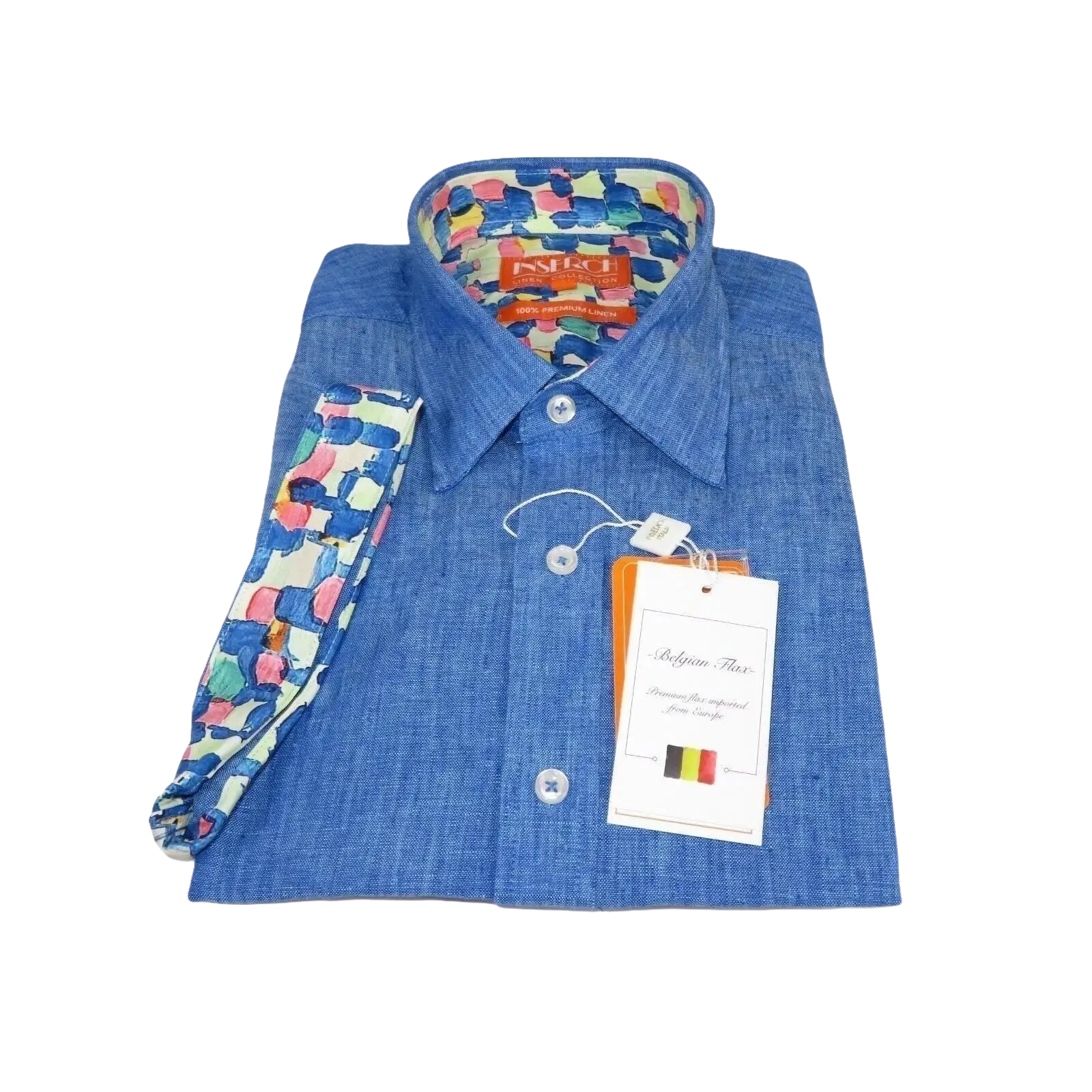 Men Premium Quality Soft Linen Sports Shirt By INSERCH Short Sleeves SS717 Blue - J.Valintin Men's Wear Legend - 100728