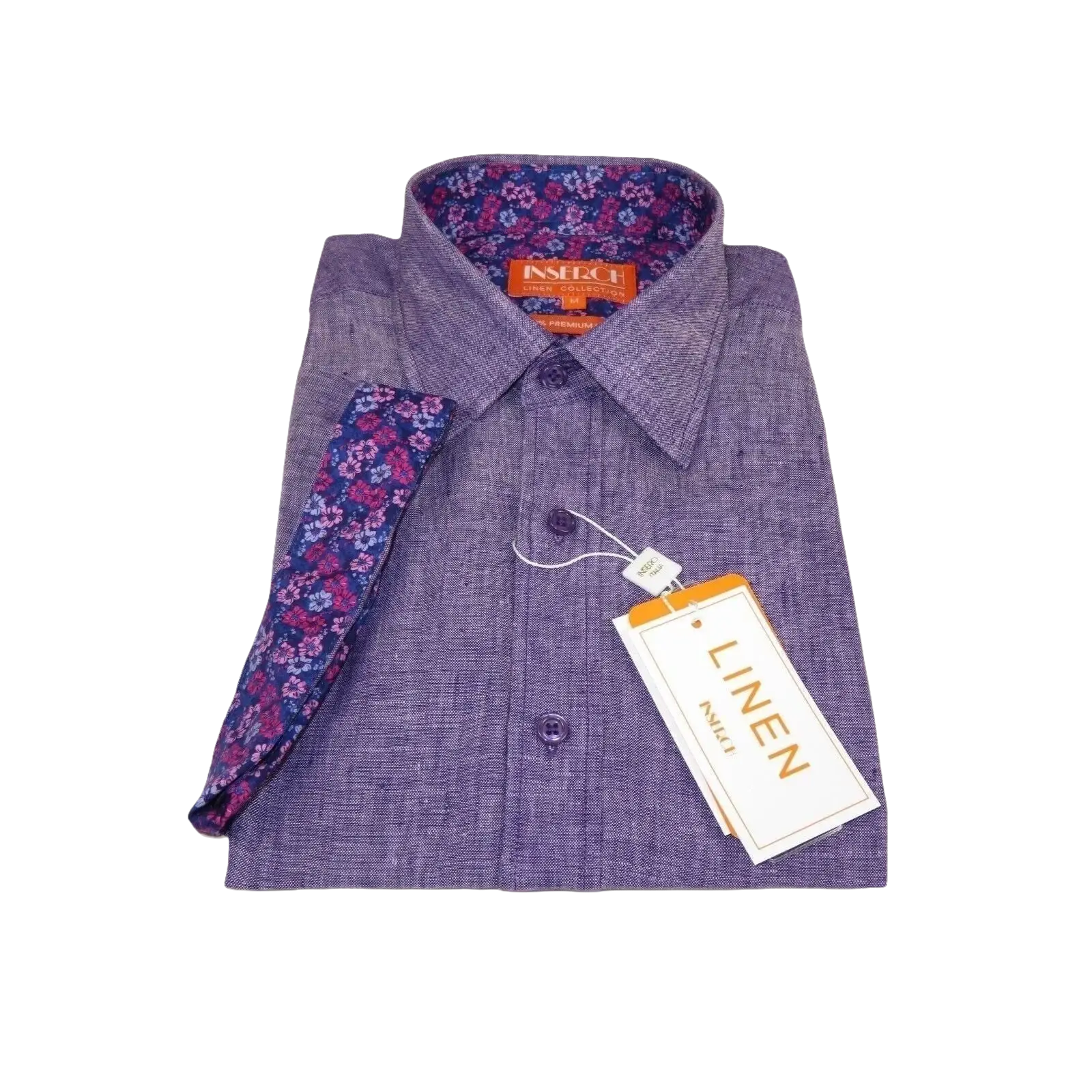 Men Premium Quality Soft Linen Sports Shirt INSERCH Short Sleeves SS717 Purple - J.Valintin Men's Wear Legend - 100722