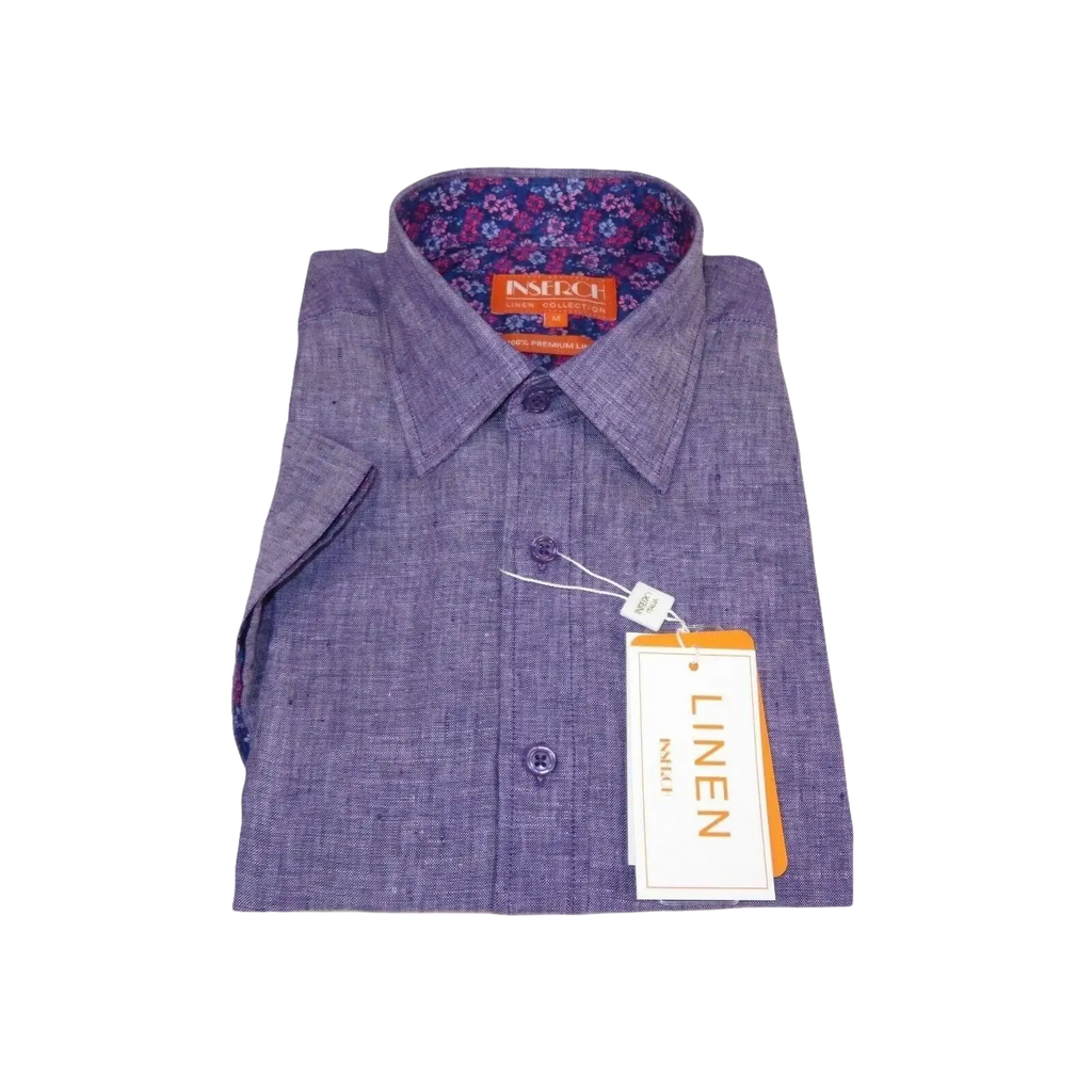 Men Premium Quality Soft Linen Sports Shirt INSERCH Short Sleeves SS717 Purple - J.Valintin Men's Wear Legend - 100722