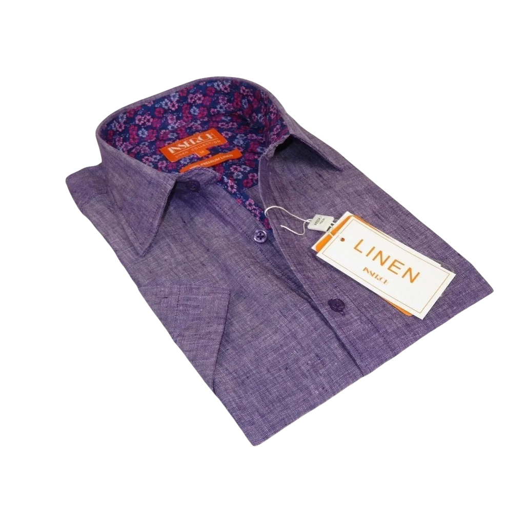 Men Premium Quality Soft Linen Sports Shirt INSERCH Short Sleeves SS717 Purple - J.Valintin Men's Wear Legend - 100722