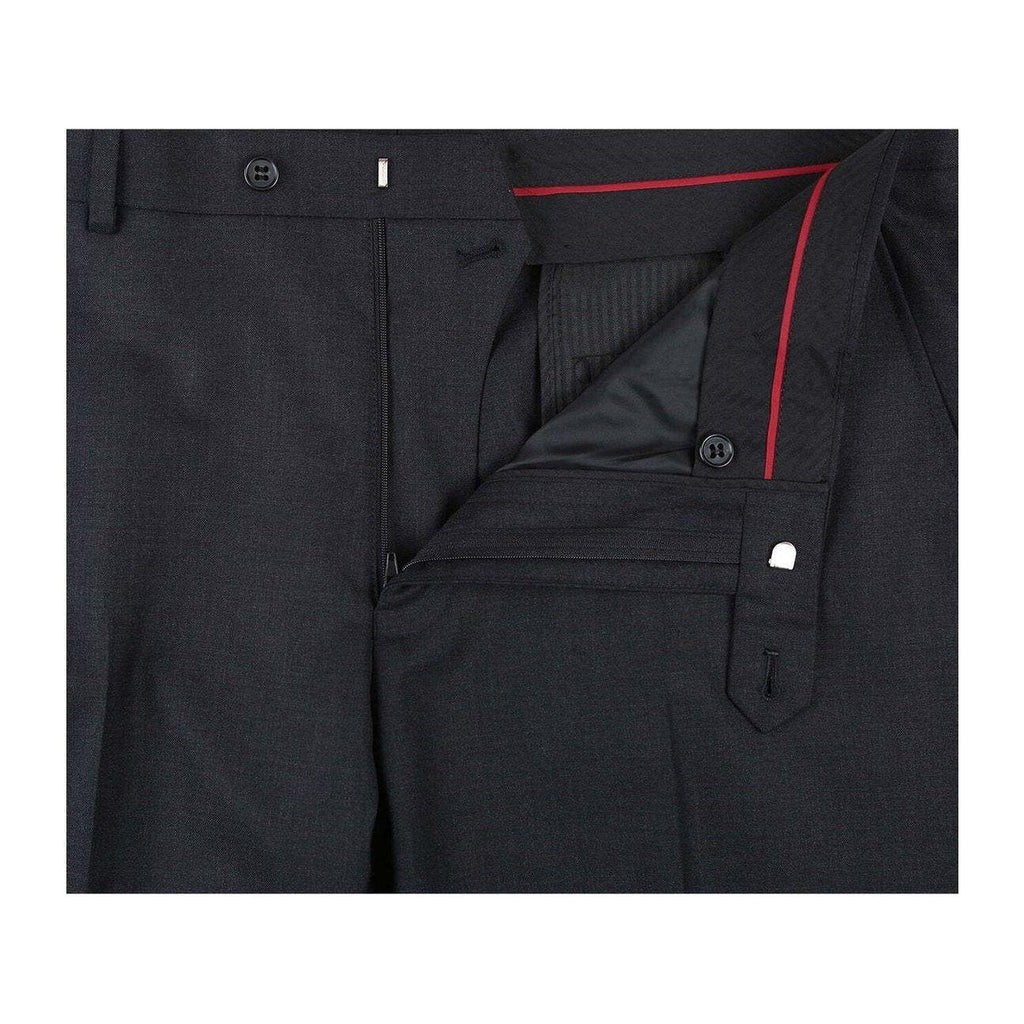 Men Renoir Flat Front Pants 100% Wool Super 140's Classic Fit 555 - 3 Charcoal - J.Valintin Men's Wear Legend - 555 - 3 30 p