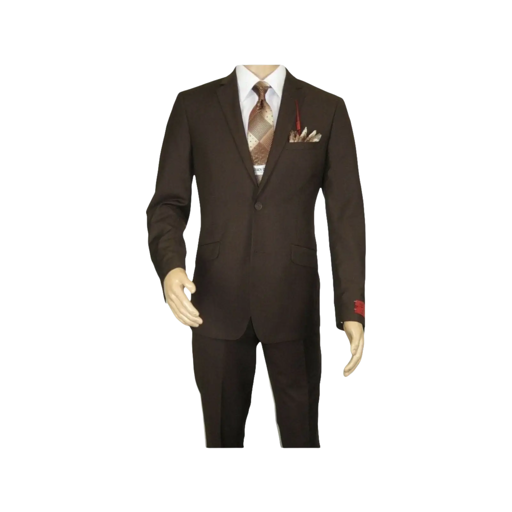 Men RENOIR suit Solid Two Button Business Formal Year Round Slim Fit 201 - 5 Brown - J.Valintin Men's Wear Legend - 92223