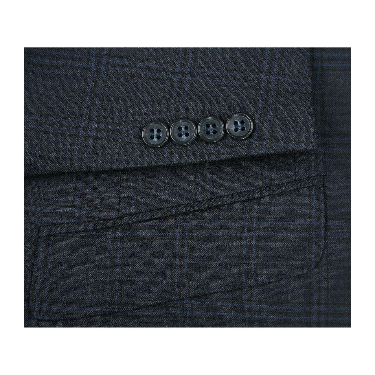 Men Renoir Suit Super 140 Wool Side Vent Slim Fit English Plaid 559 - 3 Navy Blue - J.Valintin Men's Wear Legend - 19049