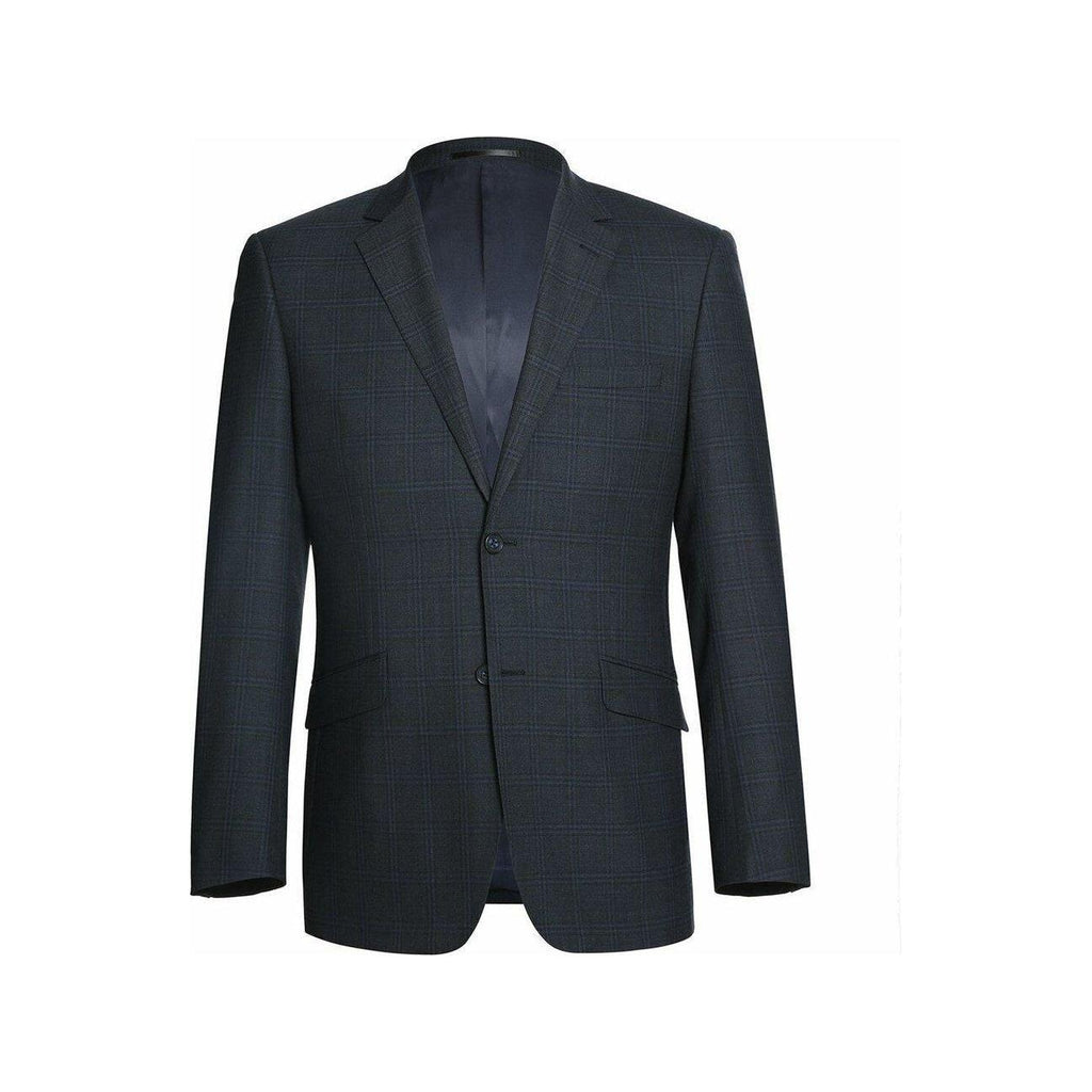 Men Renoir Suit Super 140 Wool Side Vent Slim Fit English Plaid 559 - 3 Navy Blue - J.Valintin Men's Wear Legend - 19049