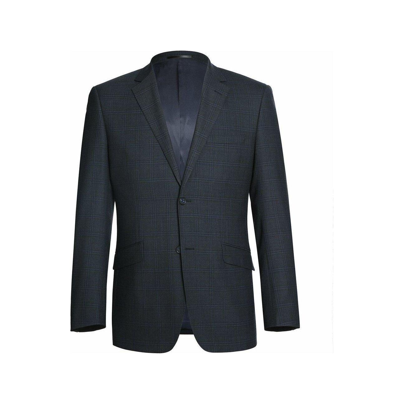 Men Renoir Suit Super 140 Wool Side Vent Slim Fit English Plaid 559 - 3 Navy Blue - J.Valintin Men's Wear Legend - 19049
