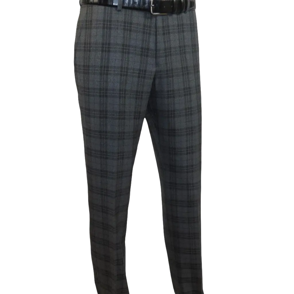 Men RENOIR Suit Two Button Business Formal Slim Fit 294 - 15 Gray English Plaid - J.Valintin Men's Wear Legend - 97670