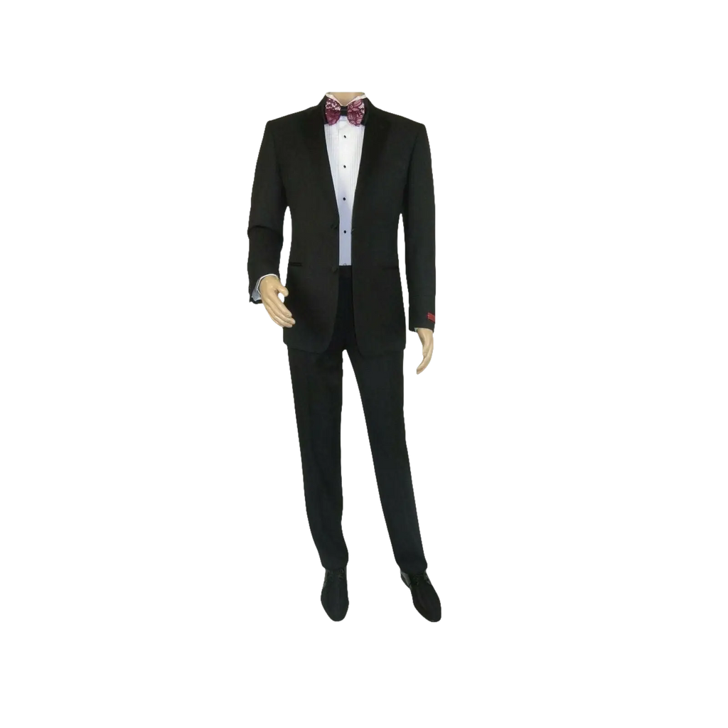 Men Renoir Tuxedo Two Button Notch Formal Satin Lapel Classic Fit 201 - 1 Black - J.Valintin Men's Wear Legend - 21662