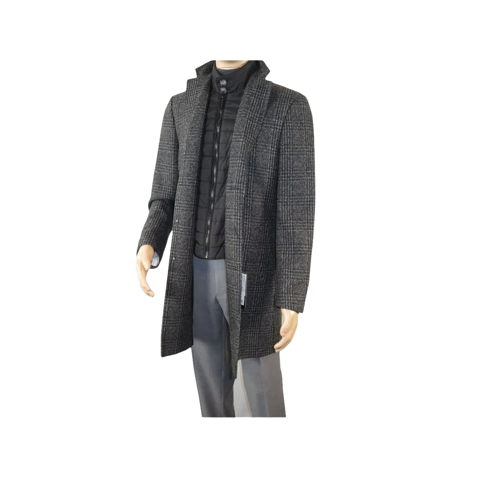 Men RENOIR Wool Blend Black White Plaid 3/4 Length Winter Coat W/Liner 43 - 18 - 095 - J.Valintin Men's Wear Legend - 19053