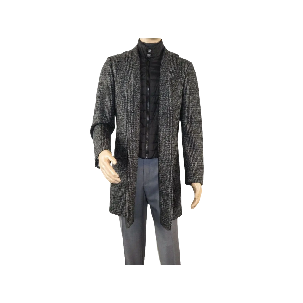 Men RENOIR Wool Blend Black White Plaid 3/4 Length Winter Coat W/Liner 43 - 18 - 095 - J.Valintin Men's Wear Legend - 19053