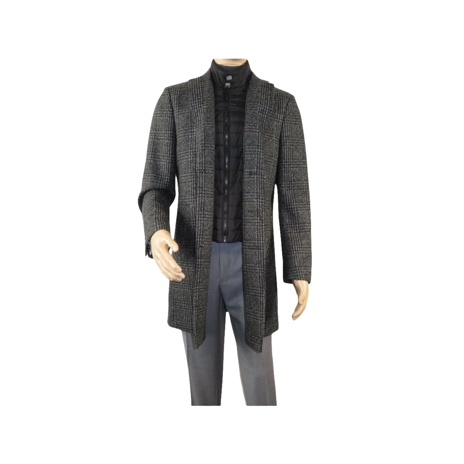Men RENOIR Wool Blend Black White Plaid 3/4 Length Winter Coat W/Liner 43 - 18 - 095 - J.Valintin Men's Wear Legend - 19053