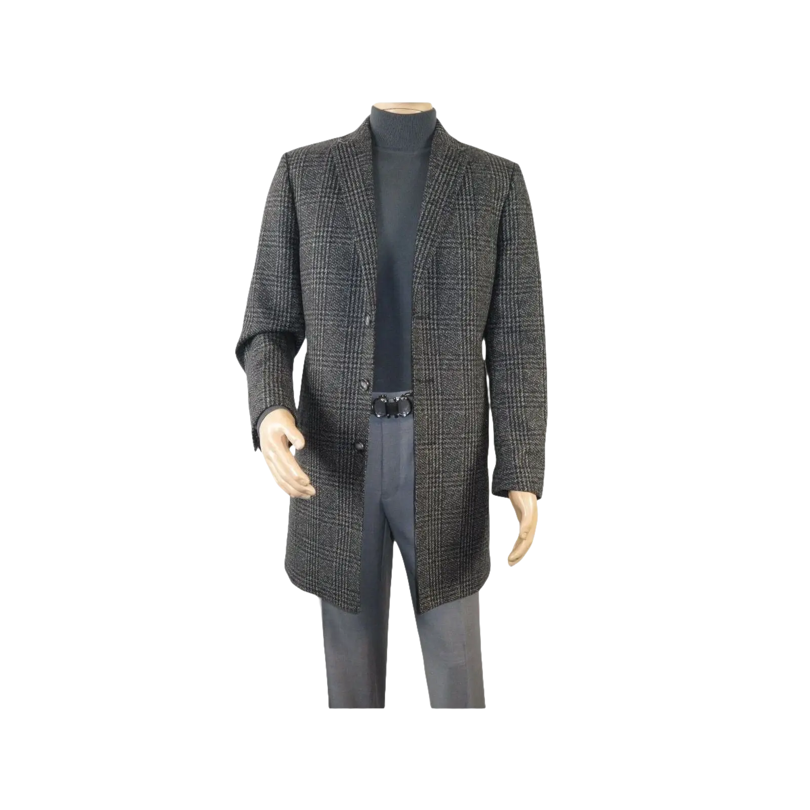 Men RENOIR Wool Blend Black White Plaid 3/4 Length Winter Coat W/Liner 43 - 18 - 095 - J.Valintin Men's Wear Legend - 19053