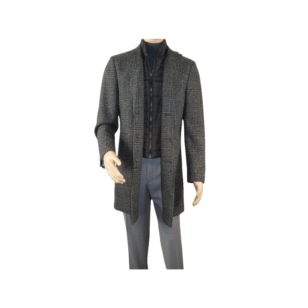 Men RENOIR Wool Blend Black White Plaid 3/4 Length Winter Coat W/Liner 43 - 18 - 095 - J.Valintin Men's Wear Legend - 19053