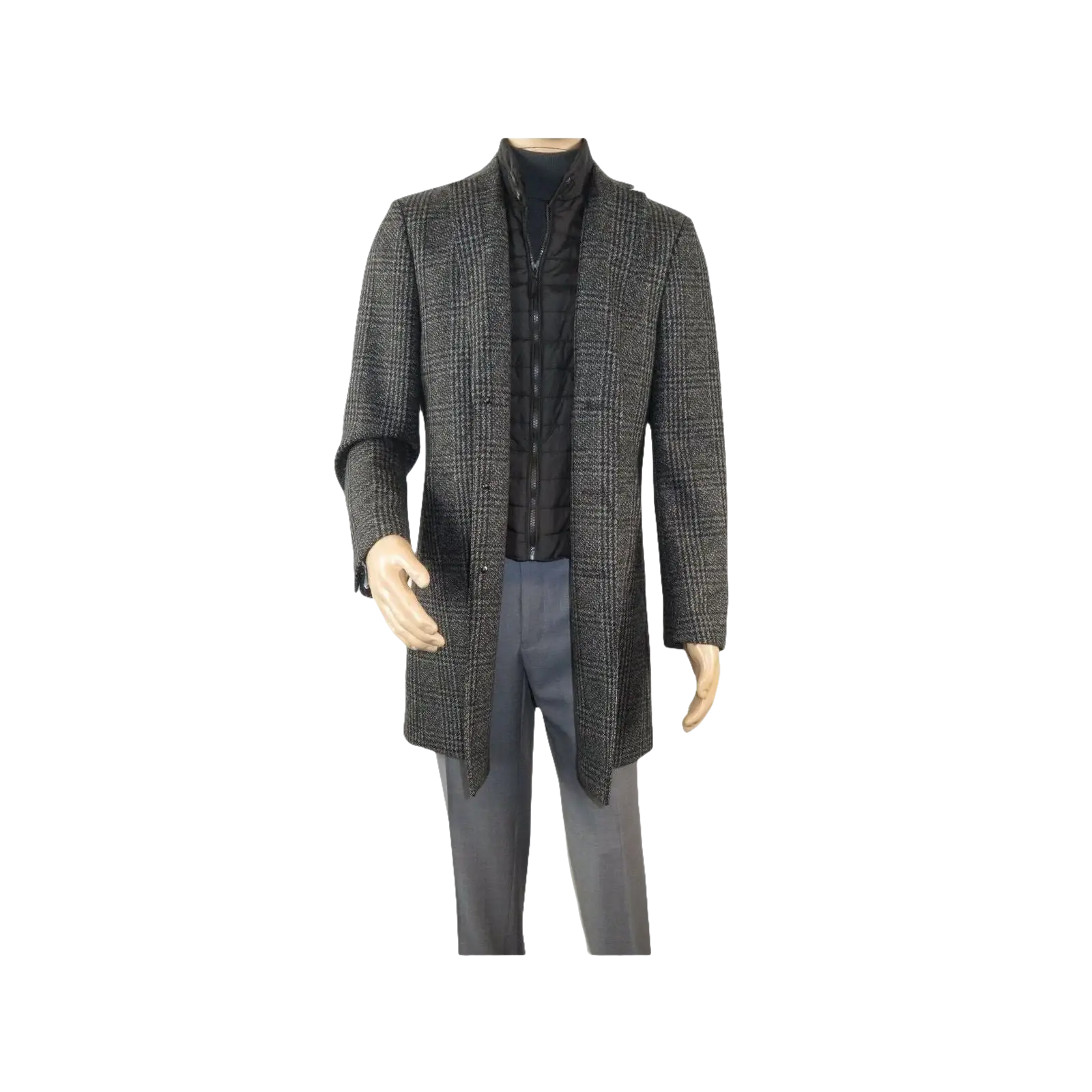 Men RENOIR Wool Blend Black White Plaid 3/4 Length Winter Coat W/Liner 43 - 18 - 095 - J.Valintin Men's Wear Legend - 19053