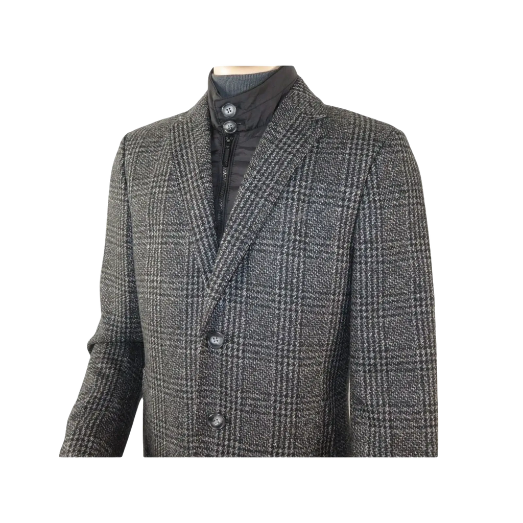 Men RENOIR Wool Blend Black White Plaid 3/4 Length Winter Coat W/Liner 43 - 18 - 095 - J.Valintin Men's Wear Legend - 19053