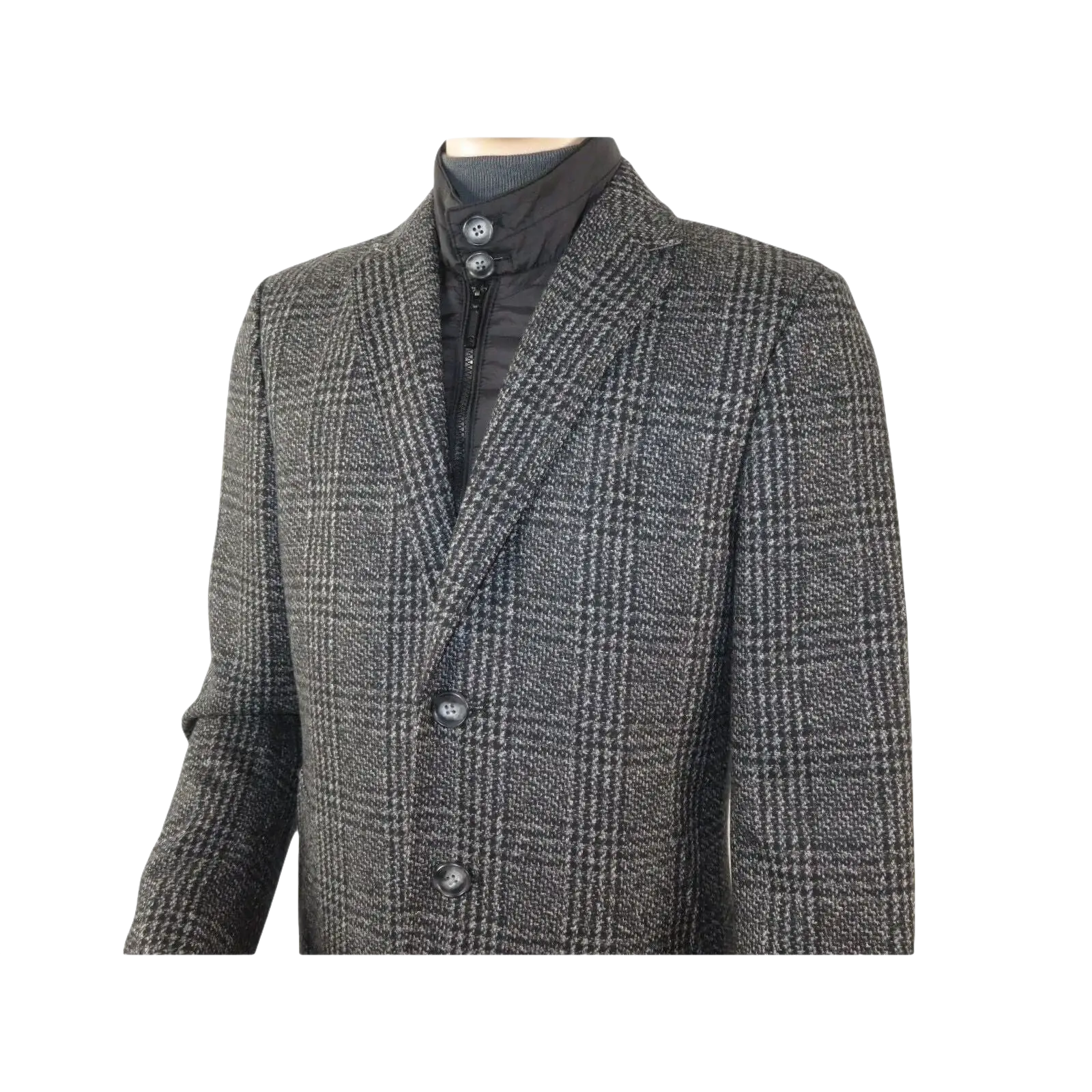 Men RENOIR Wool Blend Black White Plaid 3/4 Length Winter Coat W/Liner 43 - 18 - 095 - J.Valintin Men's Wear Legend - 19053