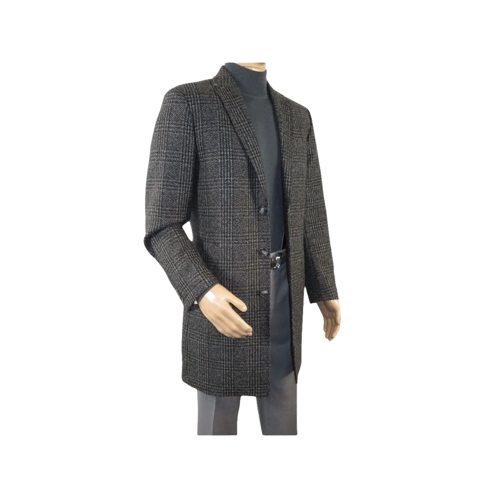 Men RENOIR Wool Blend Black White Plaid 3/4 Length Winter Coat W/Liner 43 - 18 - 095 - J.Valintin Men's Wear Legend - 19053