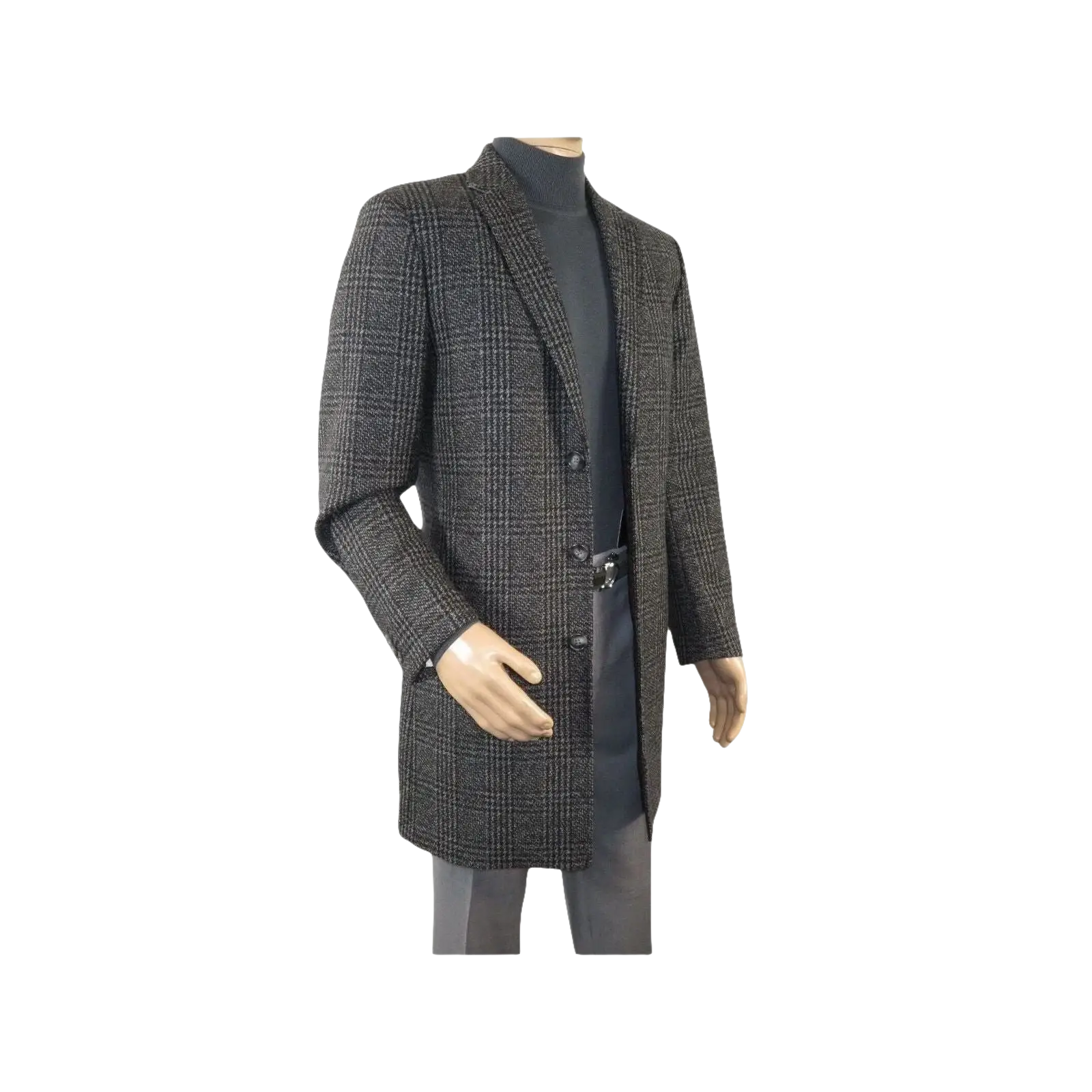 Men RENOIR Wool Blend Black White Plaid 3/4 Length Winter Coat W/Liner 43 - 18 - 095 - J.Valintin Men's Wear Legend - 19053