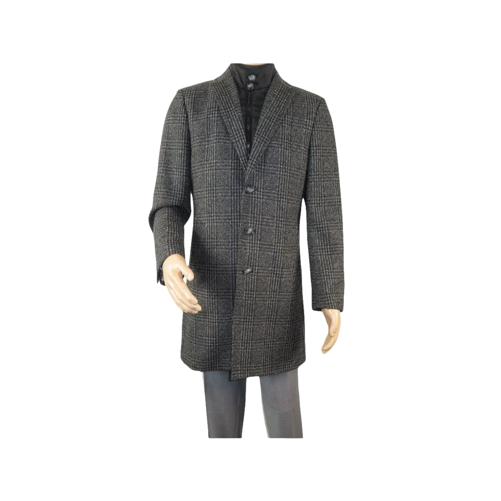 Men RENOIR Wool Blend Black White Plaid 3/4 Length Winter Coat W/Liner 43 - 18 - 095 - J.Valintin Men's Wear Legend - 19053