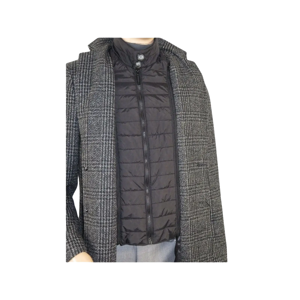 Men RENOIR Wool Blend Black White Plaid 3/4 Length Winter Coat W/Liner 43 - 18 - 095 - J.Valintin Men's Wear Legend - 19053