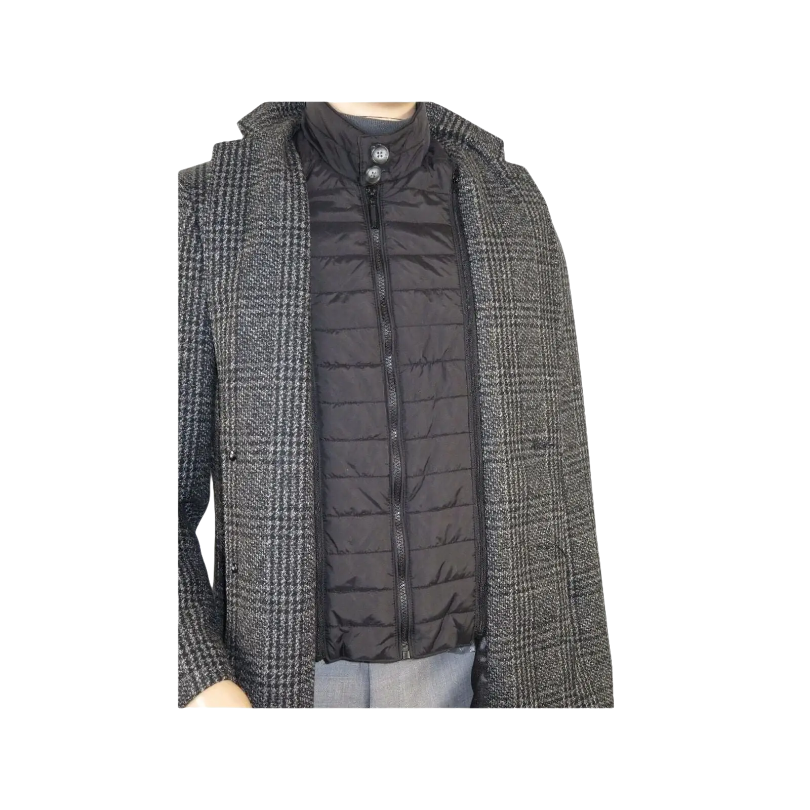 Men RENOIR Wool Blend Black White Plaid 3/4 Length Winter Coat W/Liner 43 - 18 - 095 - J.Valintin Men's Wear Legend - 19053