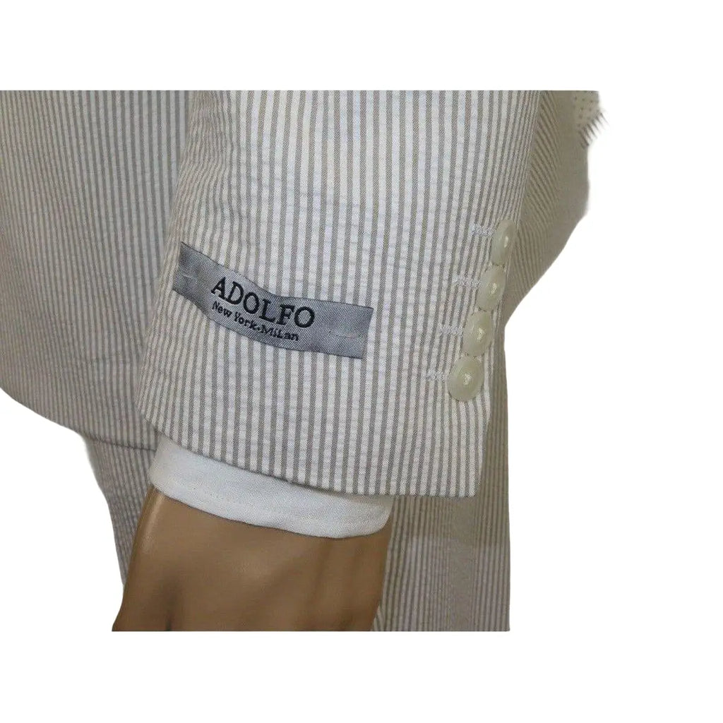 Men Seersucker Suit By Adolfo Stripe Casual Dressy Summer Suit 2 Button C624 Tan - J.Valintin Men's Wear Legend - 108766
