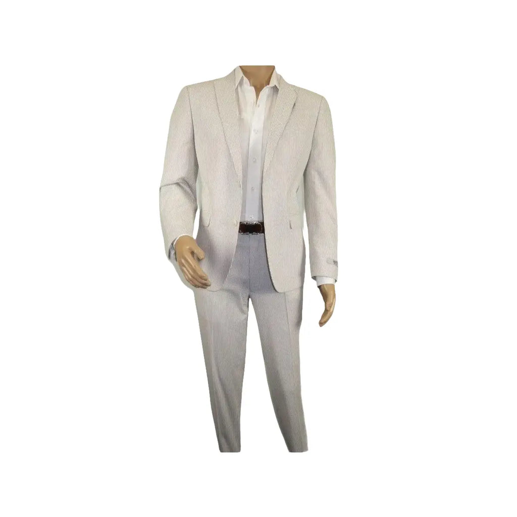 Men Seersucker Suit By Adolfo Stripe Casual Dressy Summer Suit 2 Button C624 Tan - J.Valintin Men's Wear Legend - 108766