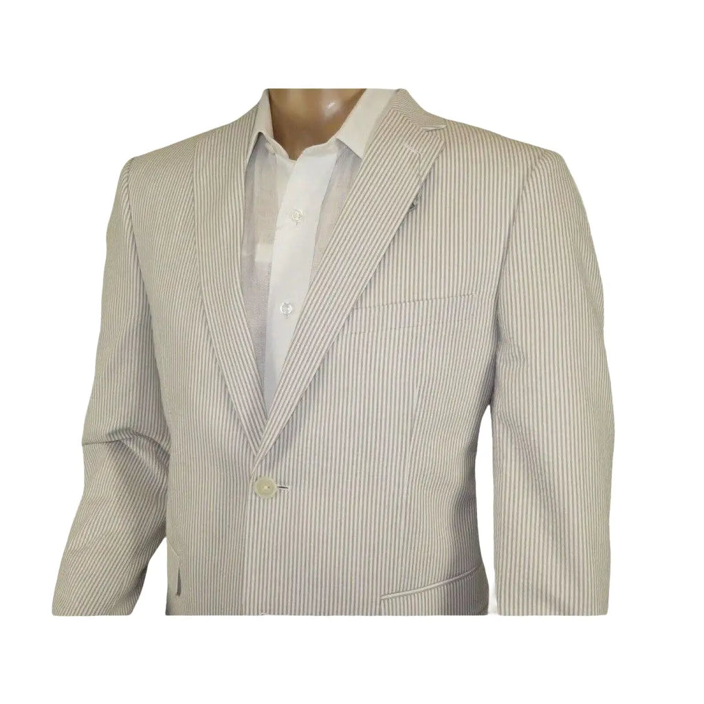 Men Seersucker Suit By Adolfo Stripe Casual Dressy Summer Suit 2 Button C624 Tan - J.Valintin Men's Wear Legend - 108766