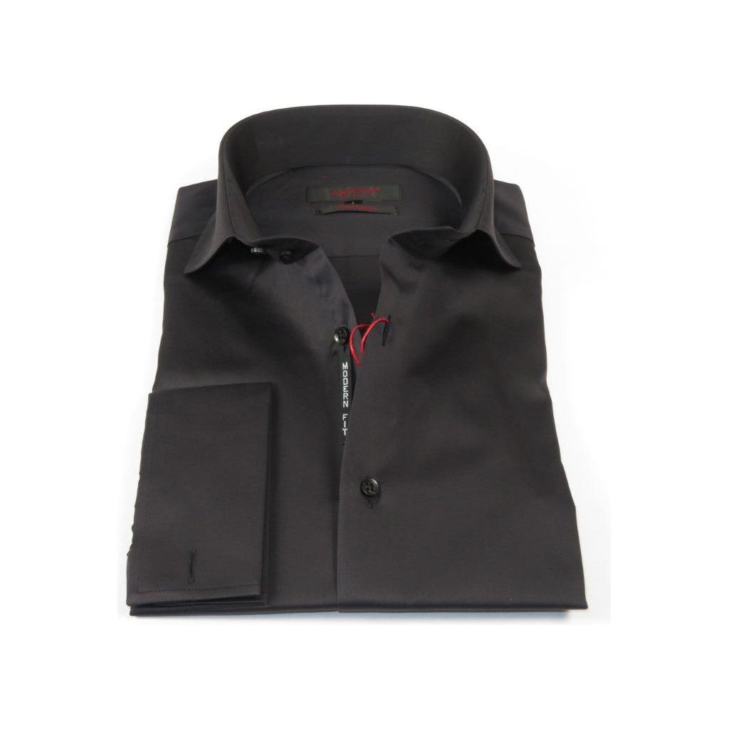 Men Shirt AXXESS Turkey Egyptian Cotton High Collar French Cuffs 224 - 05 Black - J.Valintin Men's Wear Legend - 99293