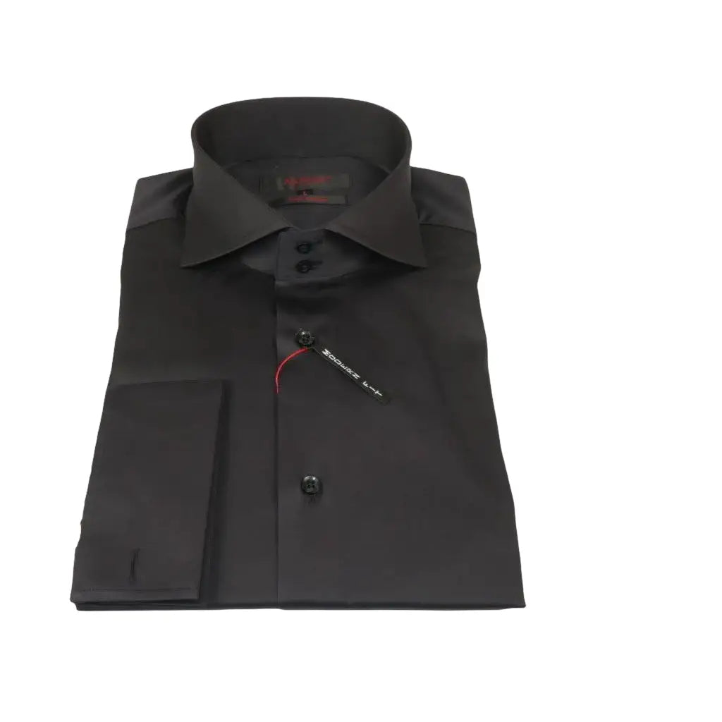 Men Shirt AXXESS Turkey Egyptian Cotton High Collar French Cuffs 224 - 05 Black - J.Valintin Men's Wear Legend - 99293
