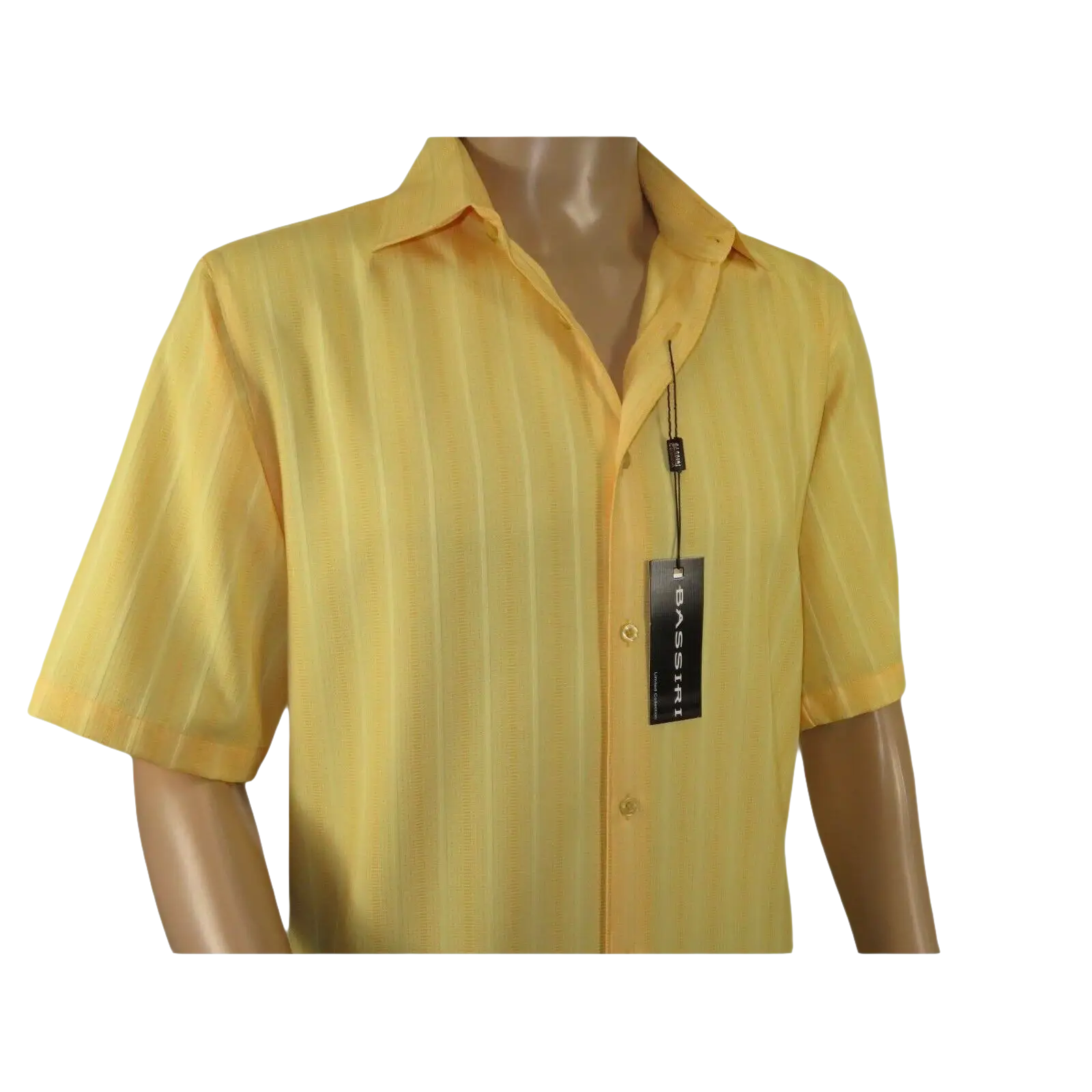 Men Short Sleeve Sport Shirt BASSIRI Light Weight Soft Microfiber 48201 Yellow - J.Valintin Men's Wear Legend - 99221