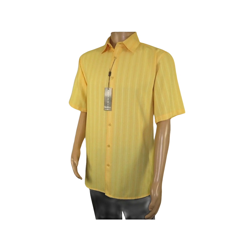 Men Short Sleeve Sport Shirt BASSIRI Light Weight Soft Microfiber 48201 Yellow - J.Valintin Men's Wear Legend - 99221