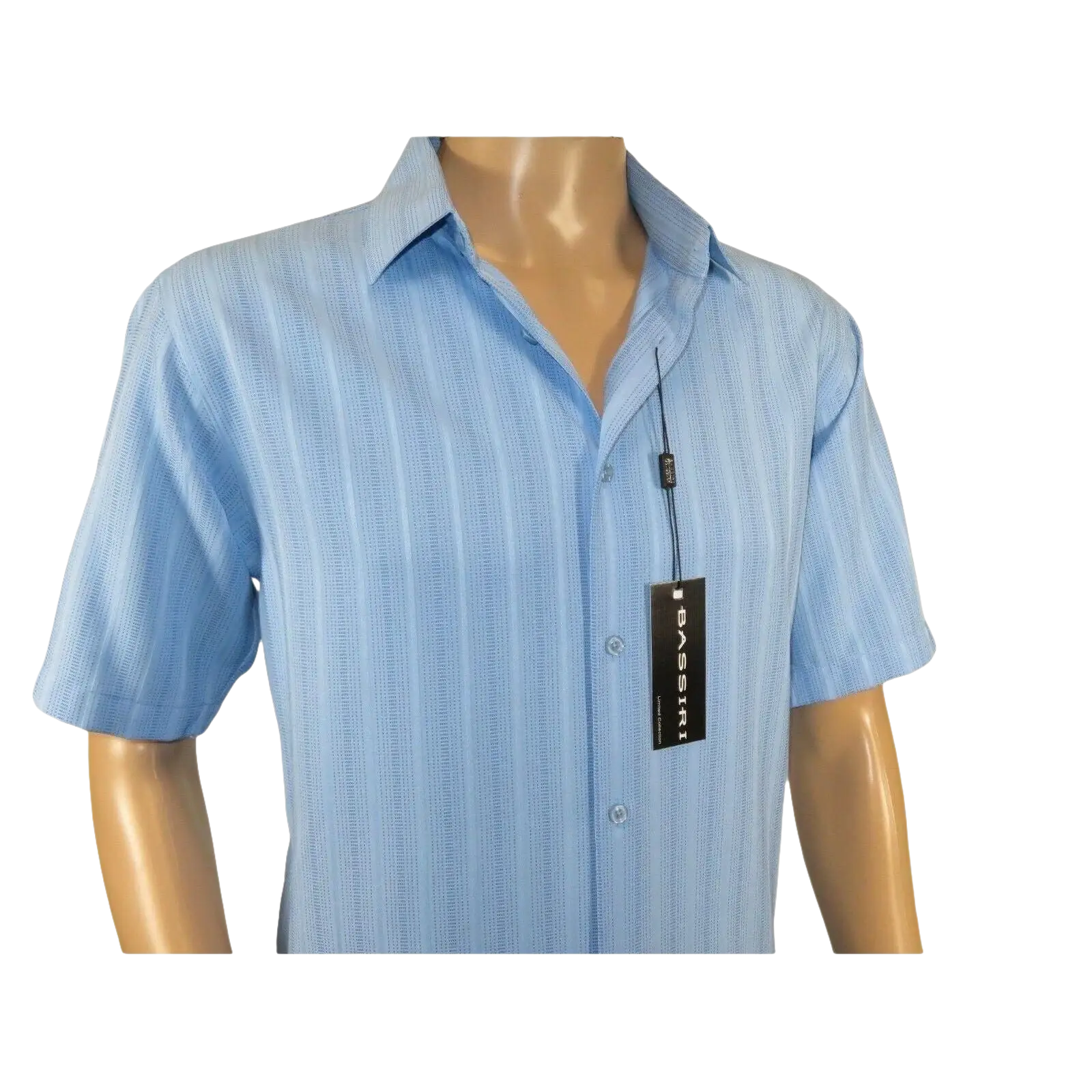 Men Short Sleeve Sport Shirt by BASSIRI Light Weight Soft Microfiber 48291 Blue - J.Valintin Men's Wear Legend - 99203